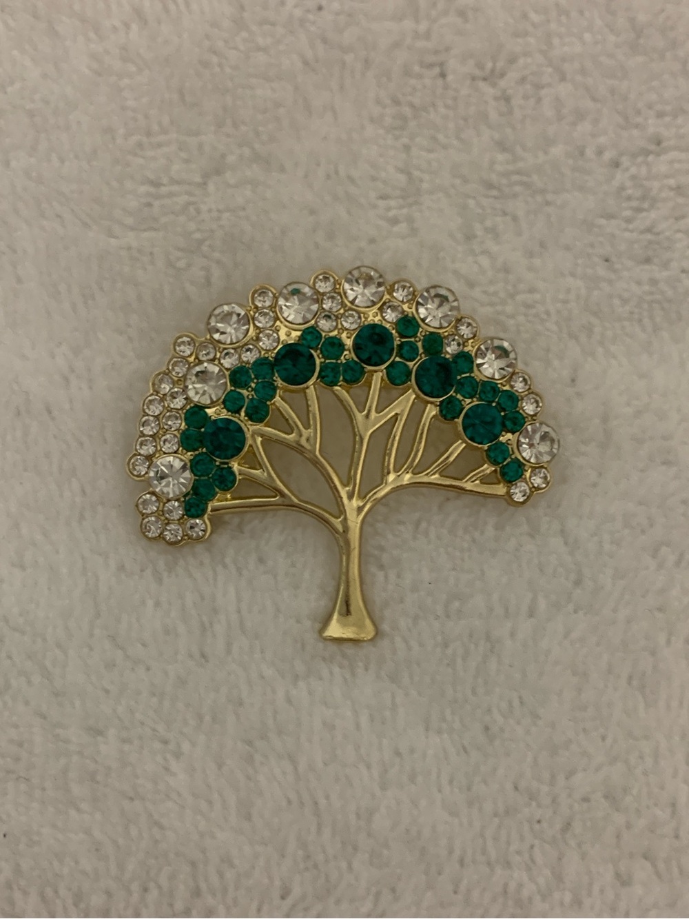Gold Tree Brooch with Green and Clear Stones - Women Jewelry